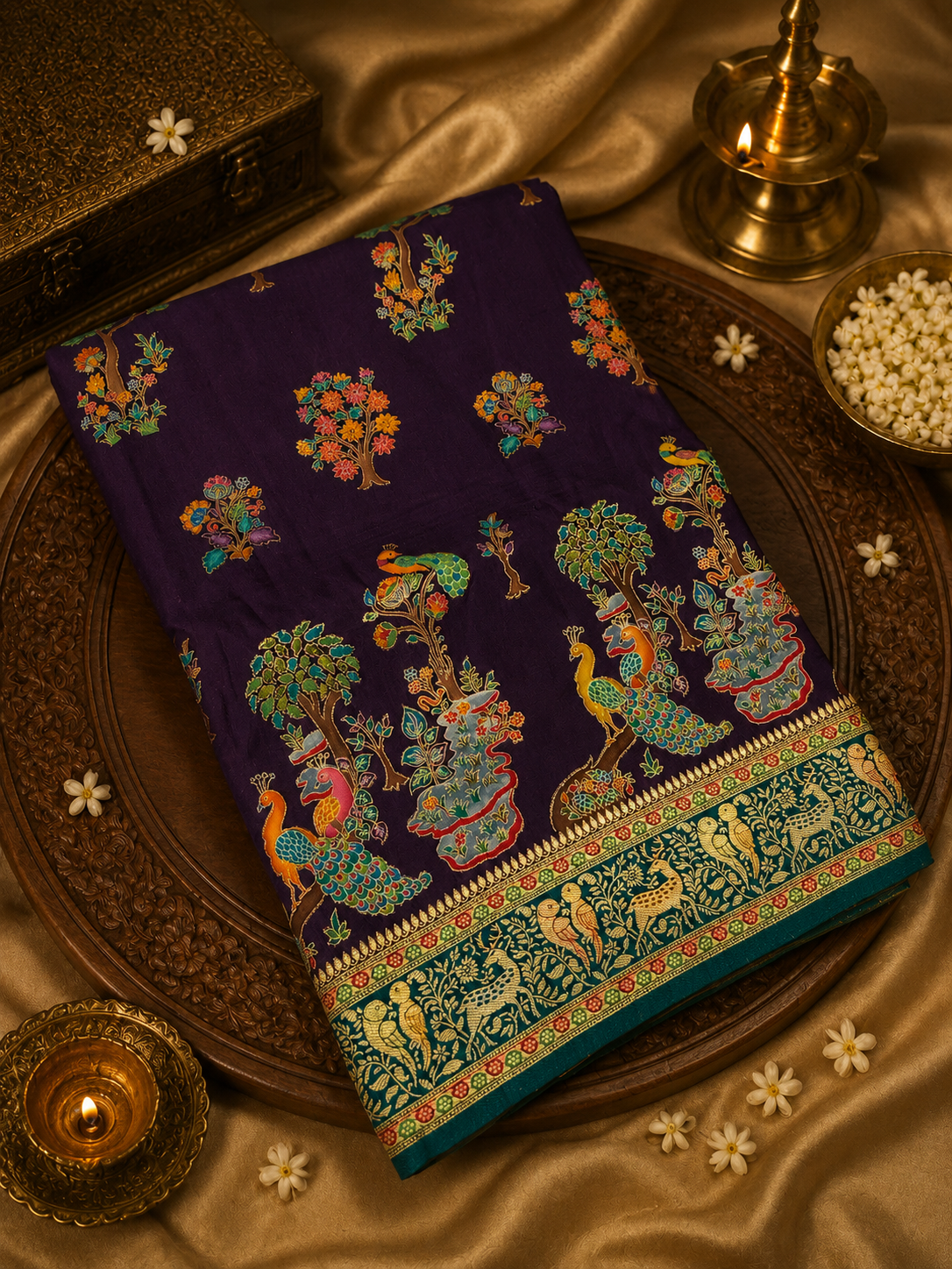Premium Banarasi Crepe Kalamkari Saree