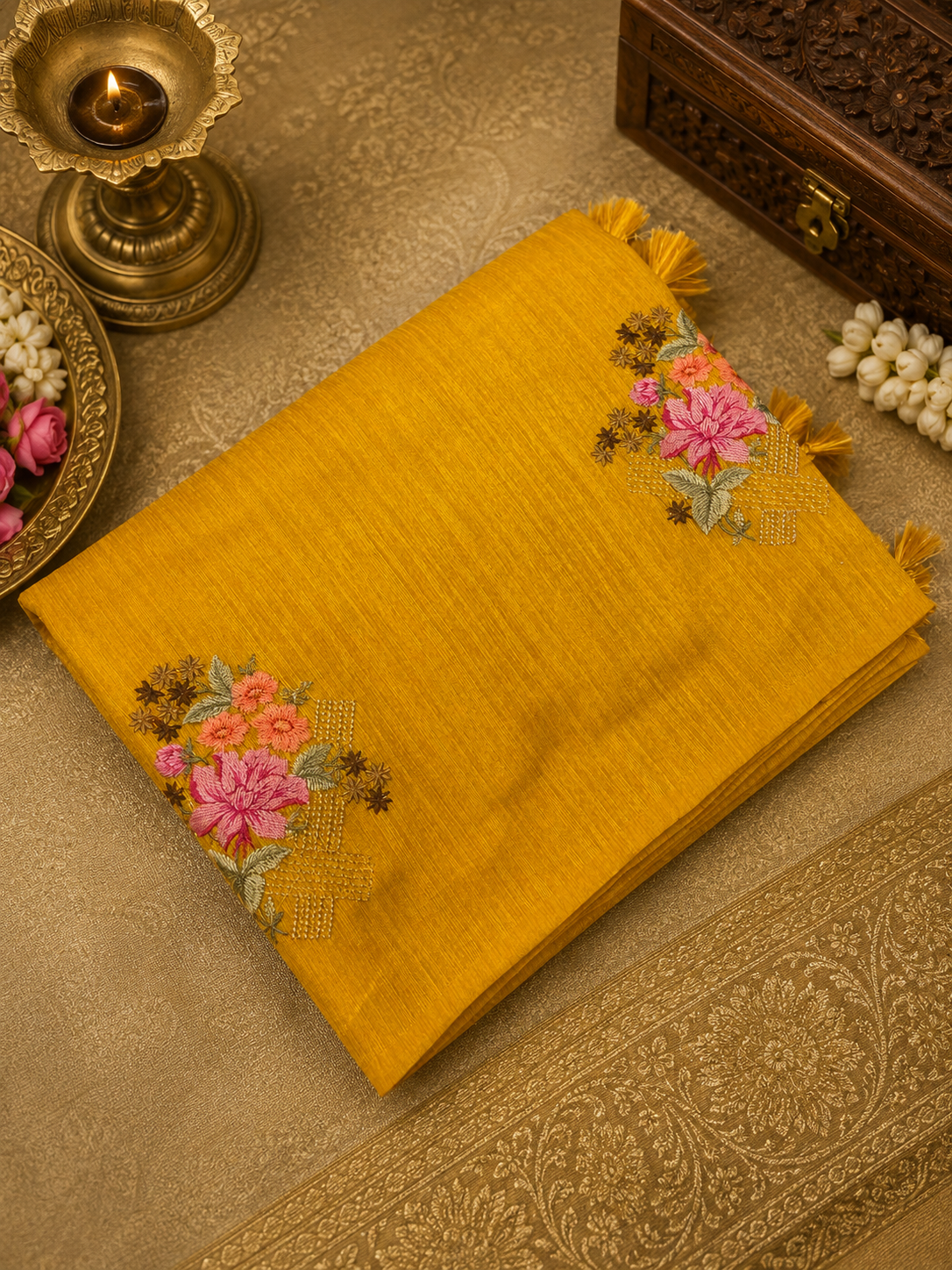 Premium Tassar With Lucknowi Work Saree