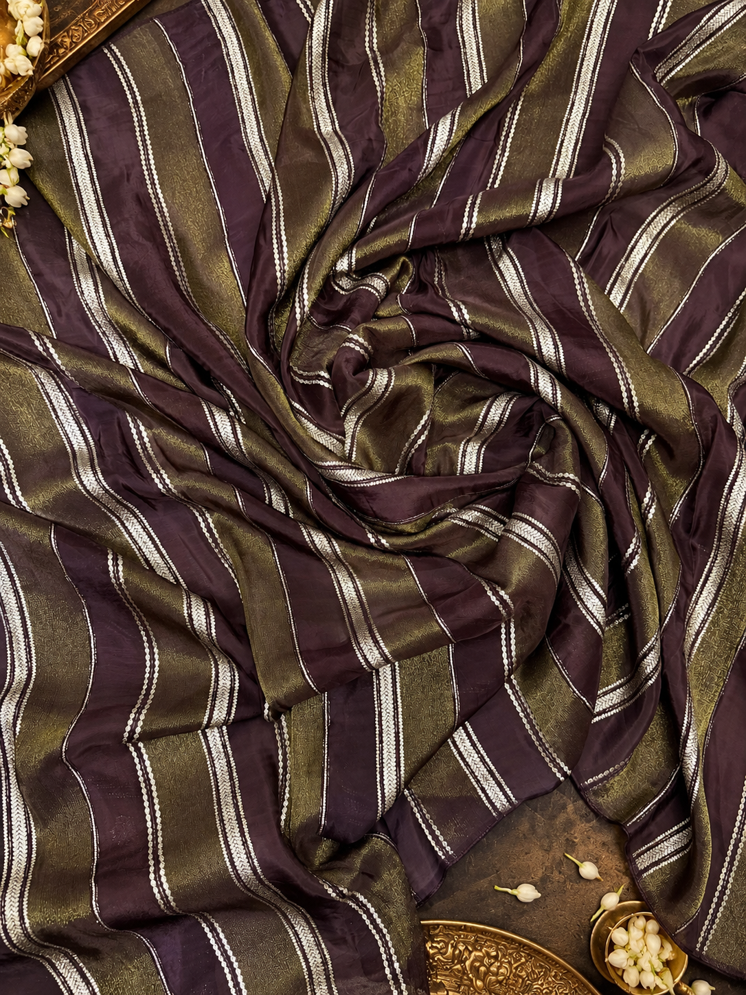 Pure Chinnon crepe Saree- 902563 Brown