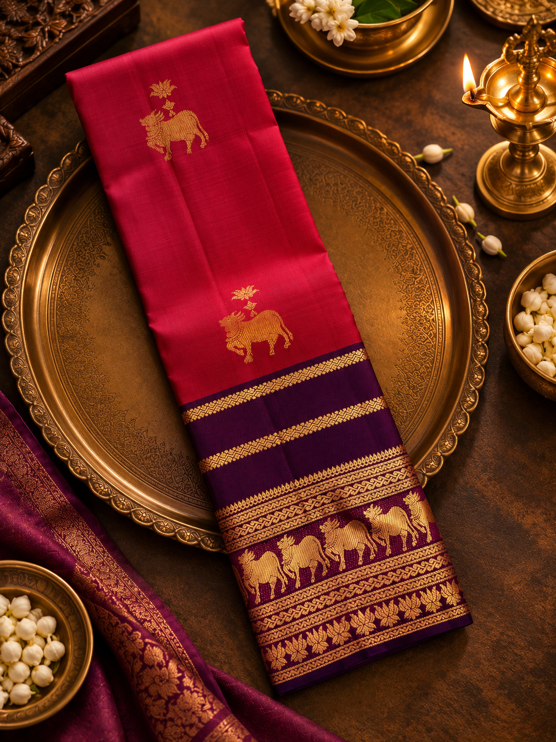 Pure 1G zari handloom Kanjeevaram Silk Saree- Silk mark certified- PS2343