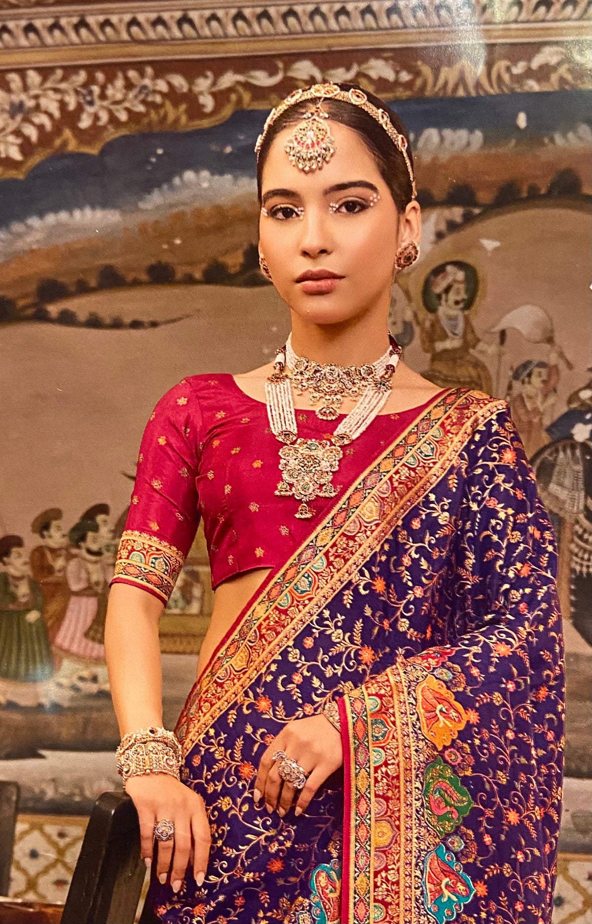 Premium Banarasi Crepe Position Print Saree💜