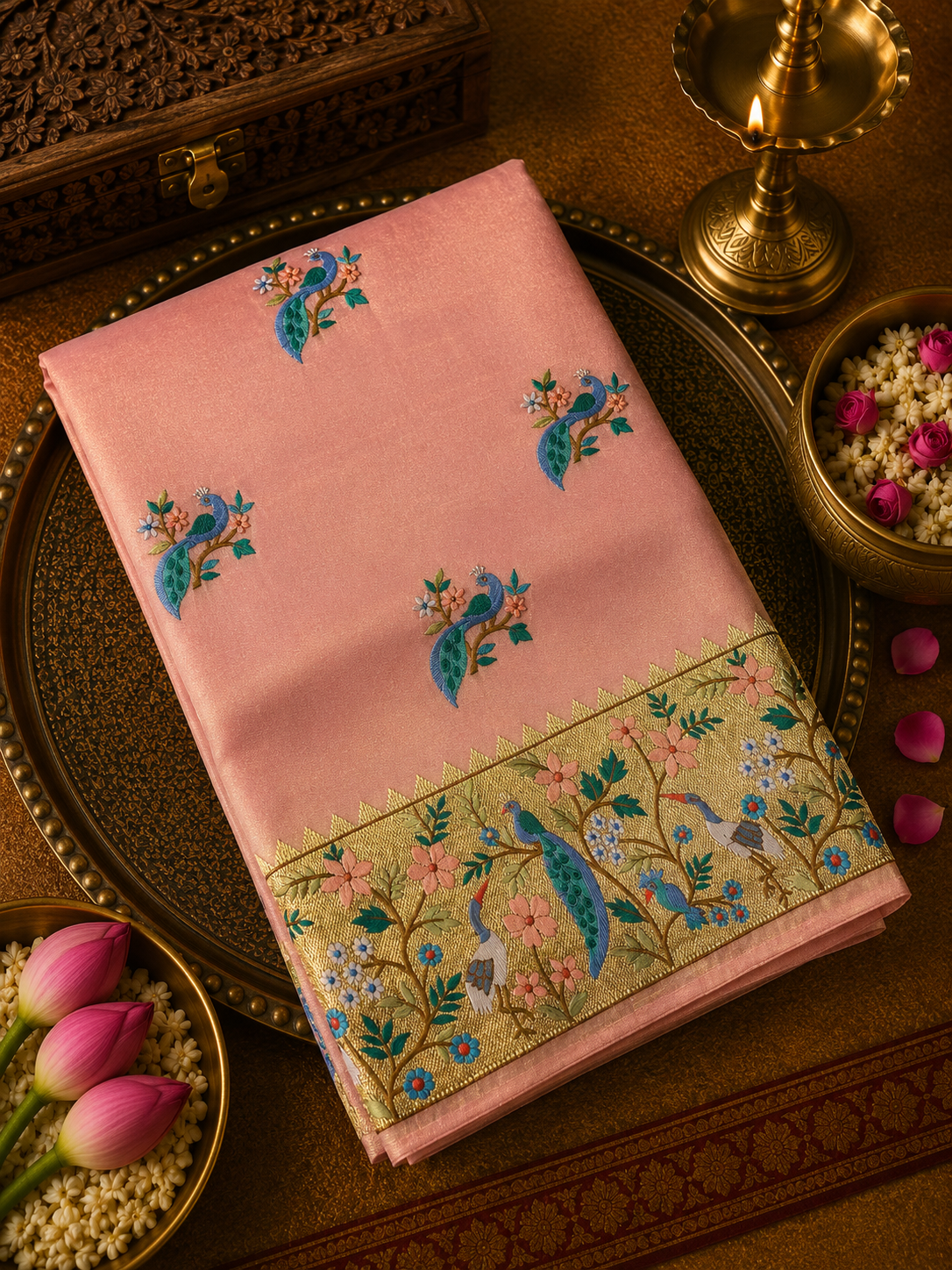 Premium Soft Tissue Organza Saree With Paithani Border