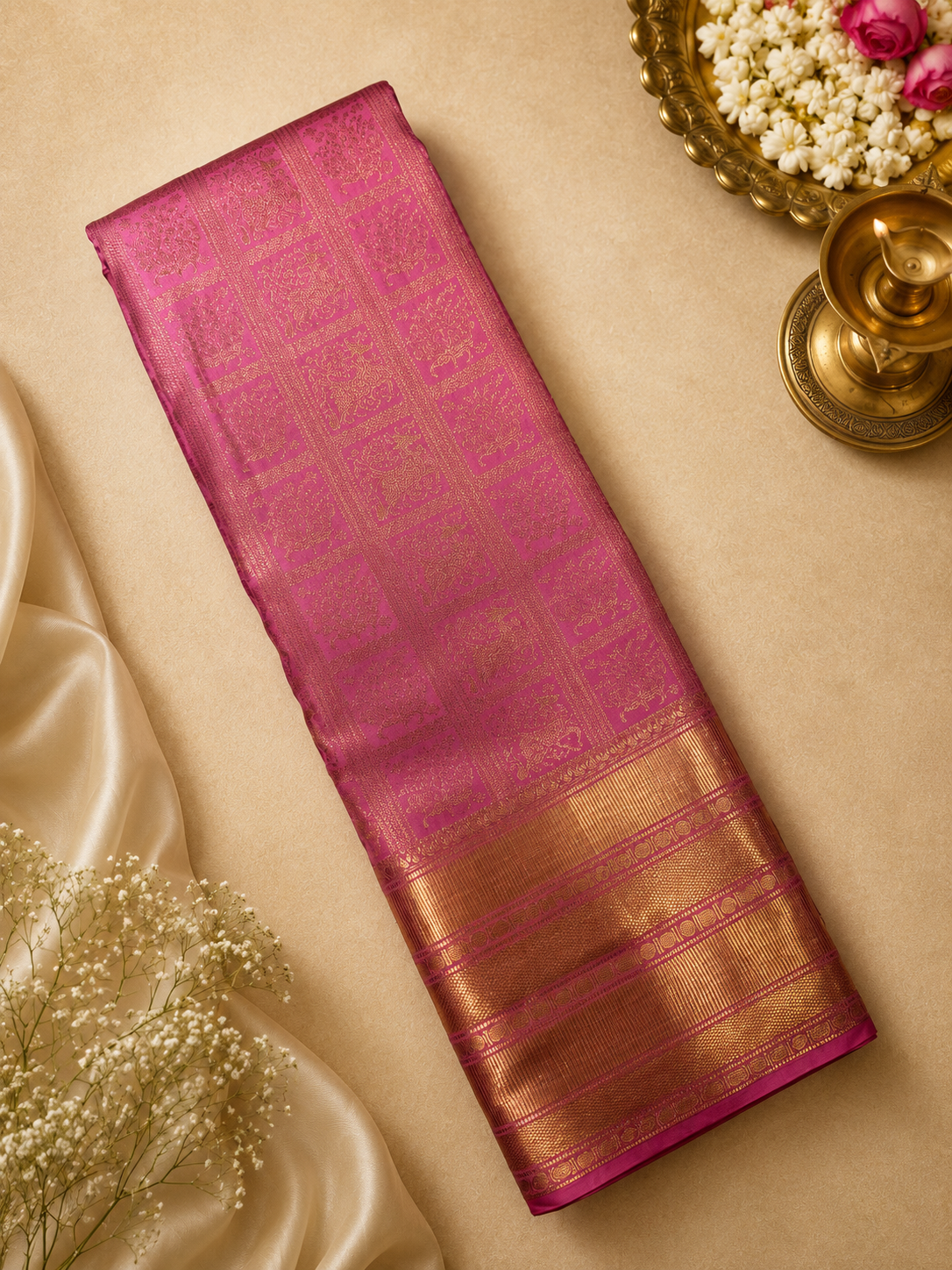 Premium Semi Kanchipuram Silk Saree (Baby Pink)