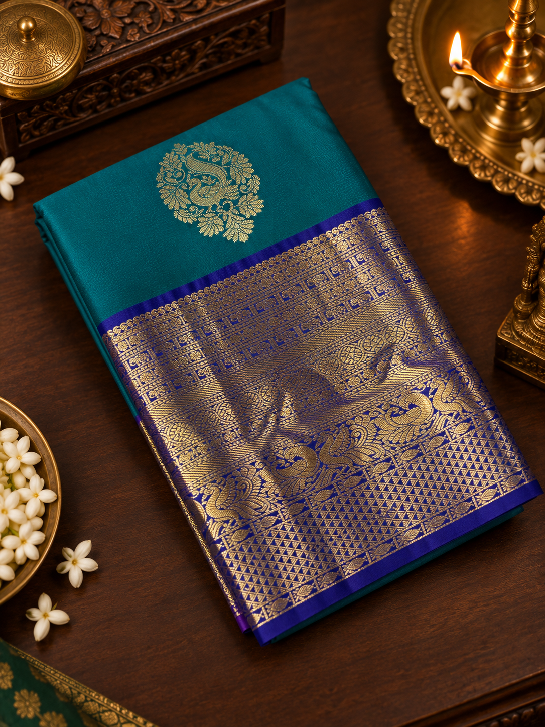 Premium Semi Kanchipuram Silk Saree (Dark)