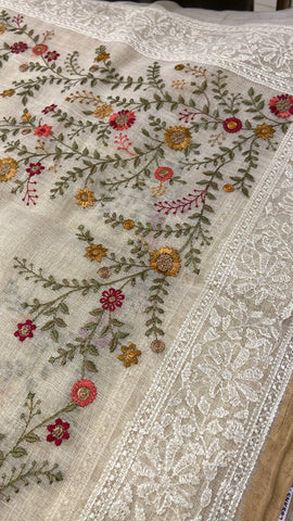 Premium Organza With Embroidery Saree (Peach)
