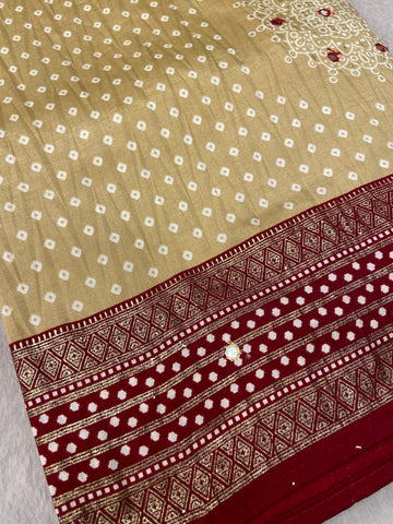 Premium Semi Gajji Modal Silk Saree (Cream)