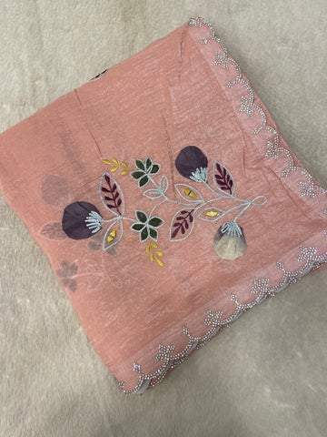 Premium Crush Organza Saree (peach)