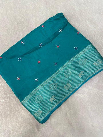 Pure crepe chinnon saree with cutdana work
