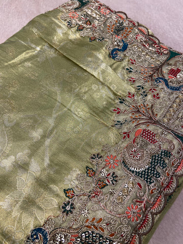Bridal Soft Tissue Saree With Scallop Border💚