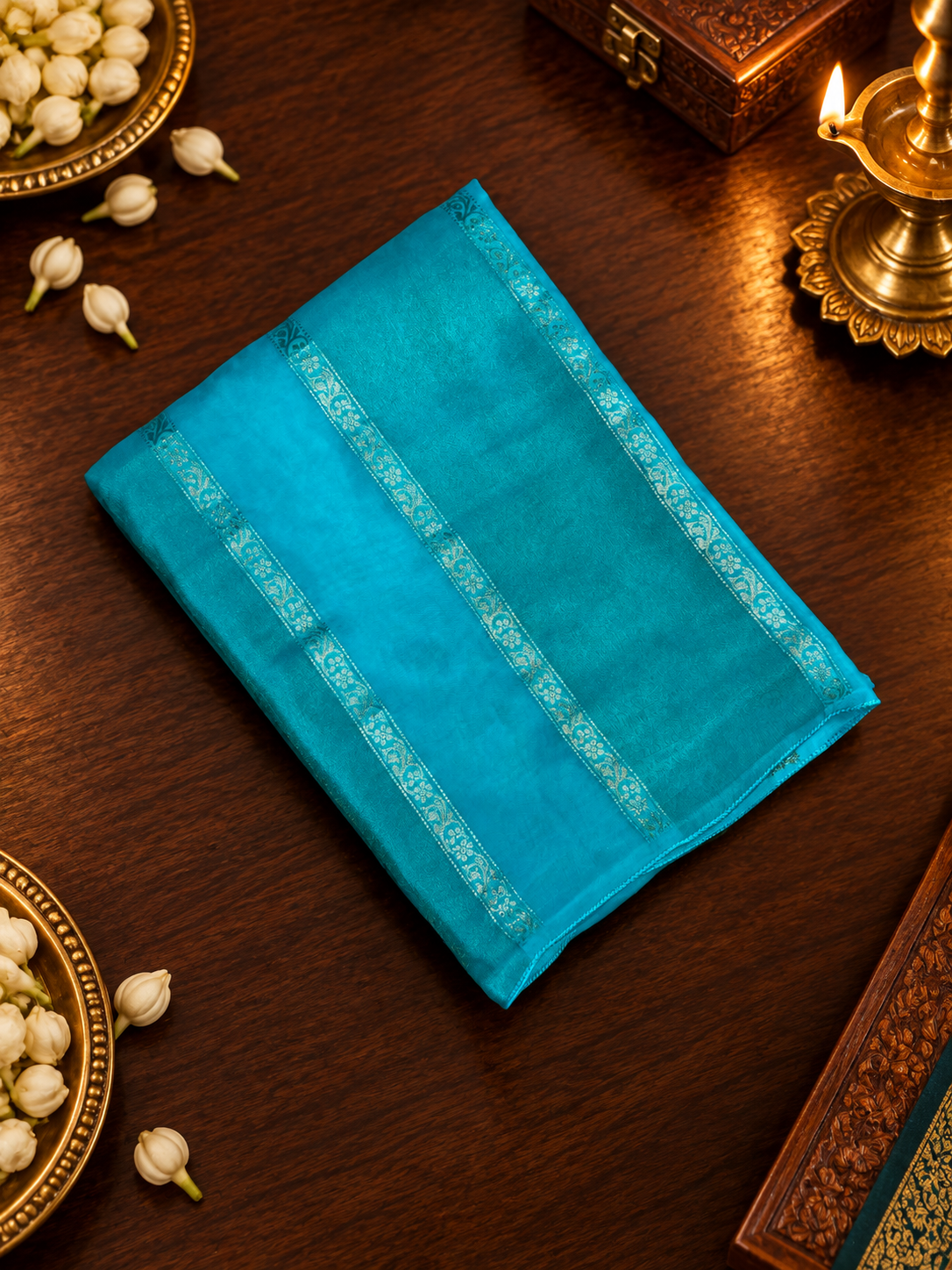Pure Chinnon Saree- 902217 Sky blue