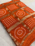 Plain body design modal silk saree with bandhini design pallu- 902263 Orange