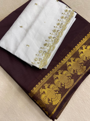 Premium Semi Crepe Mysore Silk Saree With Double Blouse