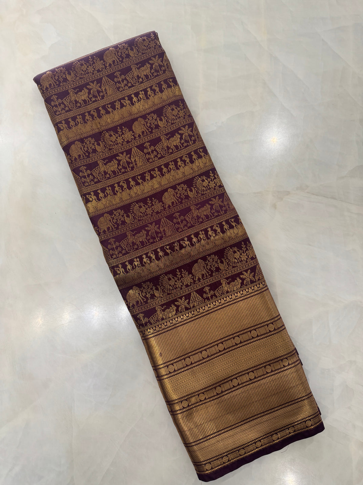 Premium Semi Kanchipuram Silk Saree - Chocolate brown