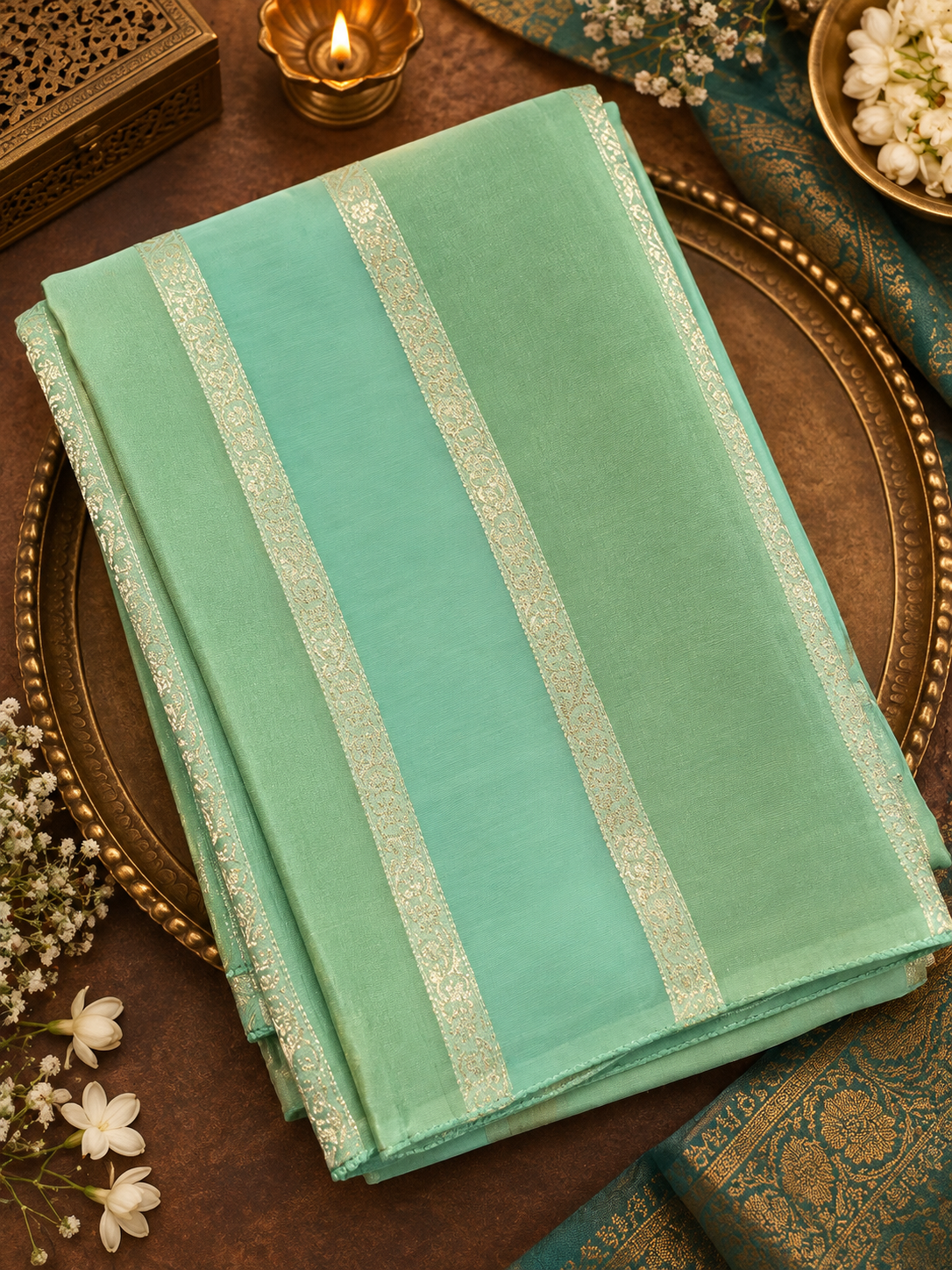 Pure Chinnon Saree- 902217 Light pastel green