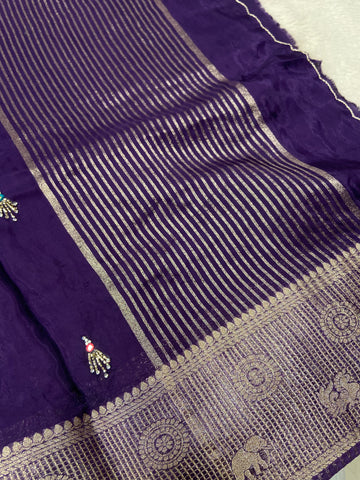 Pure crepe chinnon saree with cutdana work