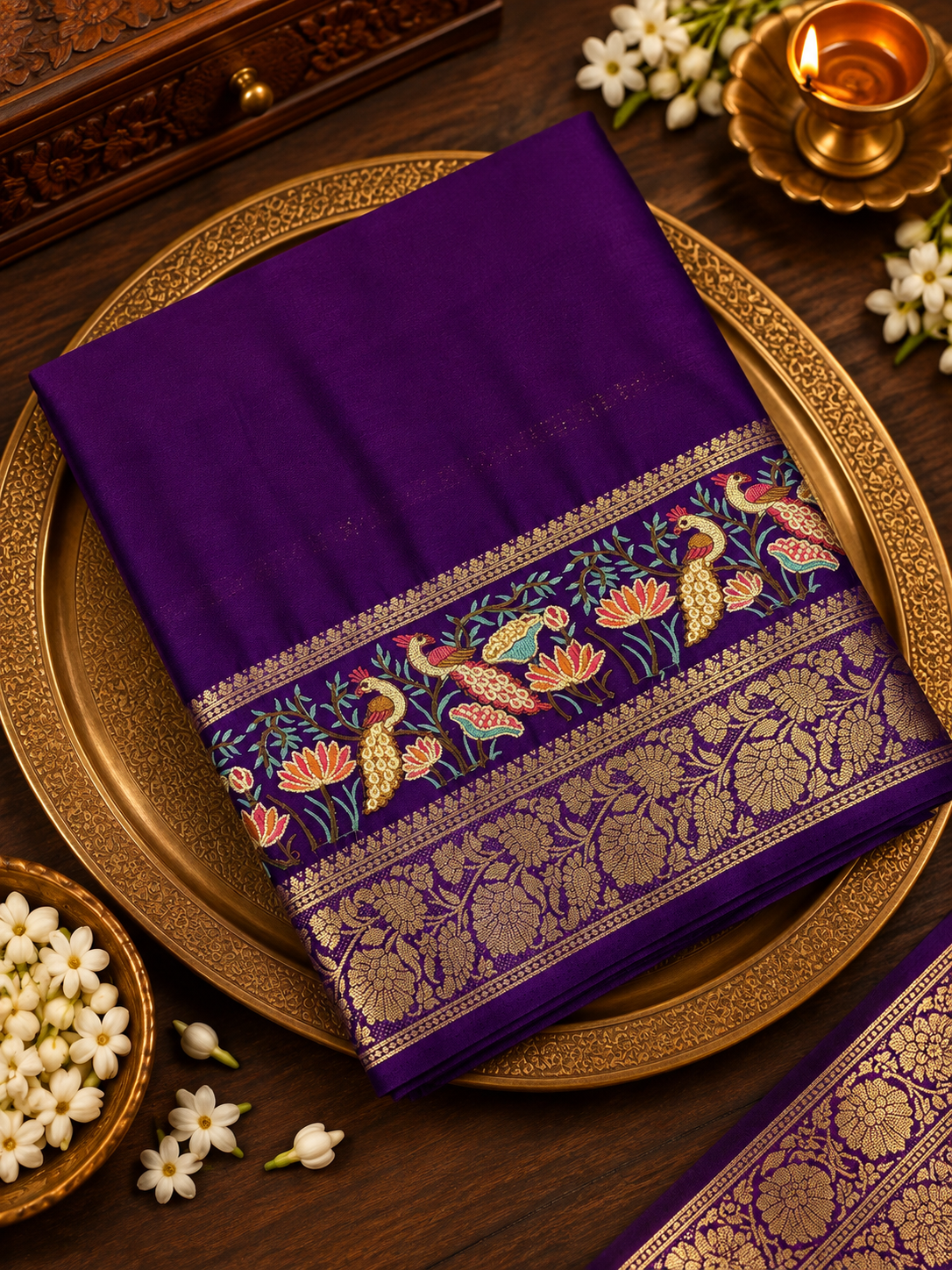 Premium Crepe Mysore Silk Saree With Embroidery - 902533