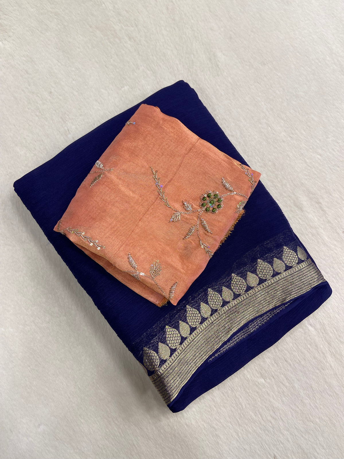 Premium semi kolkata crepe Silk Saree with unique work blouse