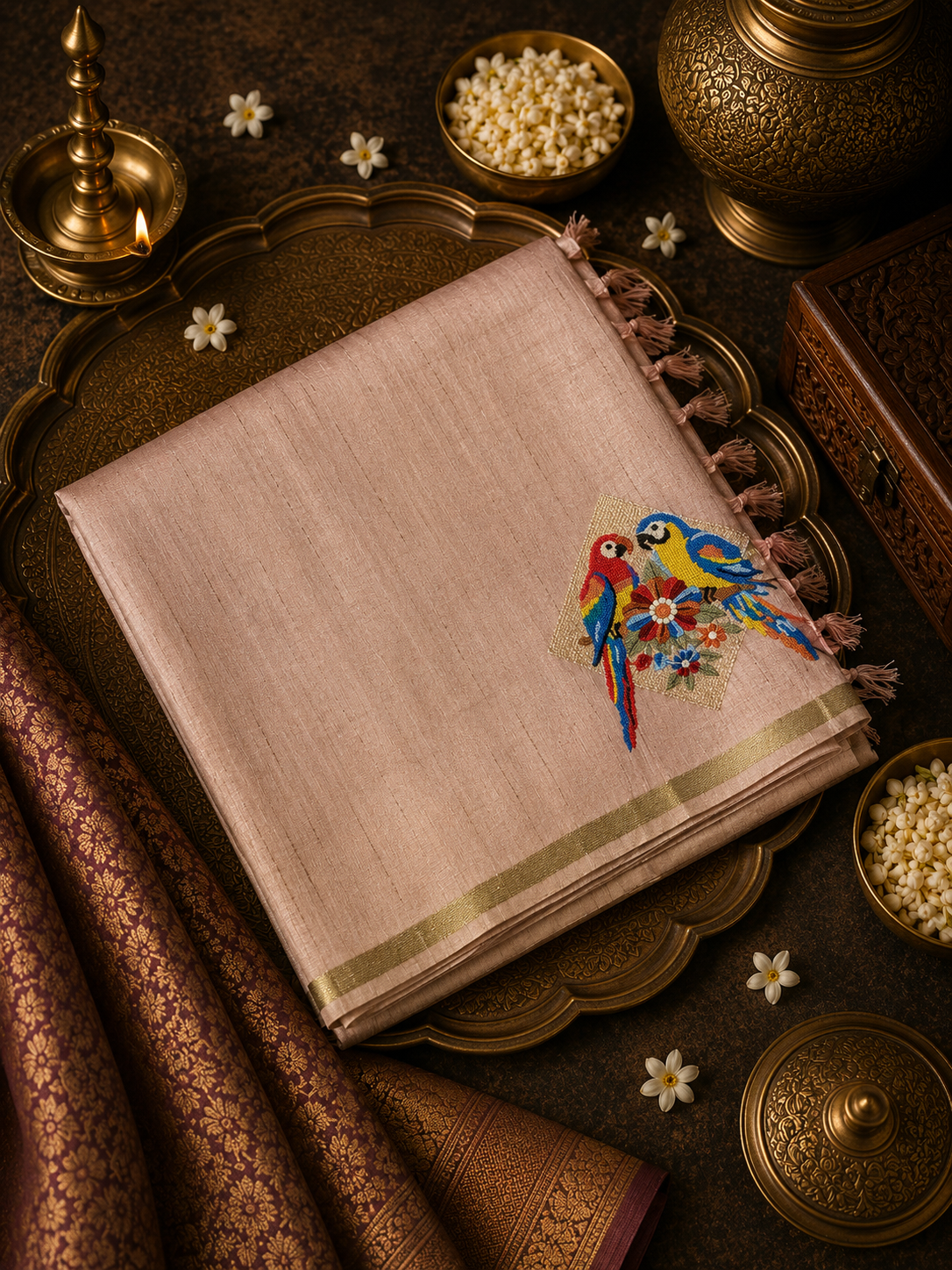 Pure Raw Silk Saree With Embroidery