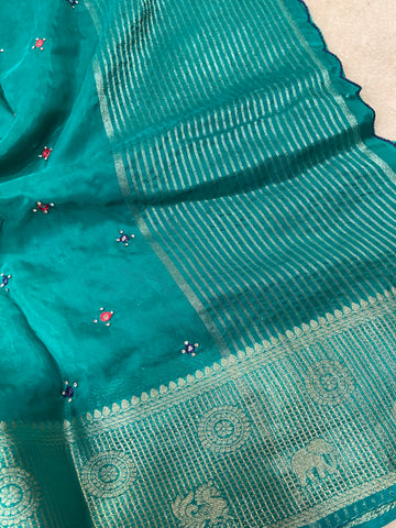 Pure crepe chinnon saree with cutdana work