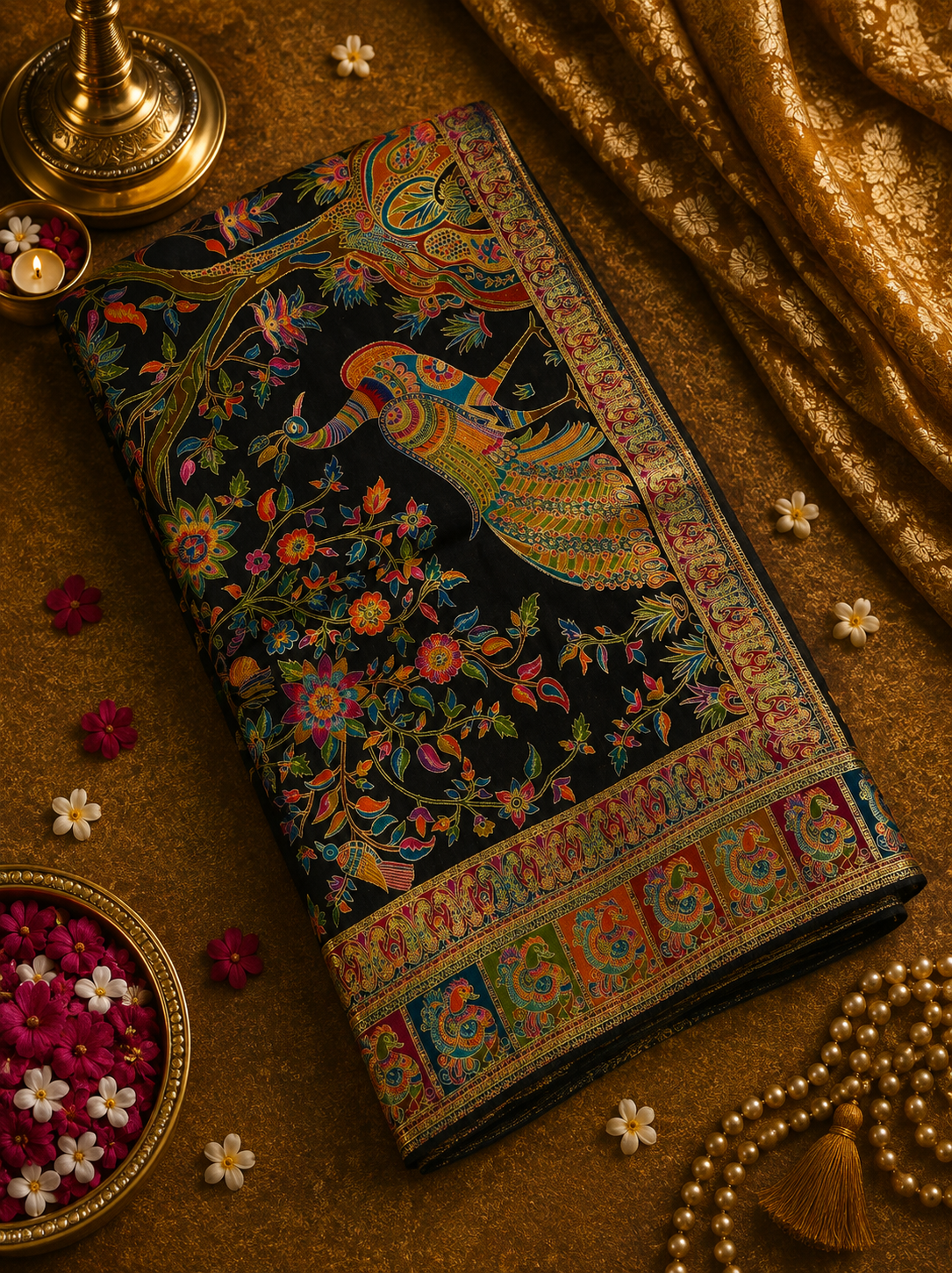 Premium Banarasi Crepe Kalamkari Saree