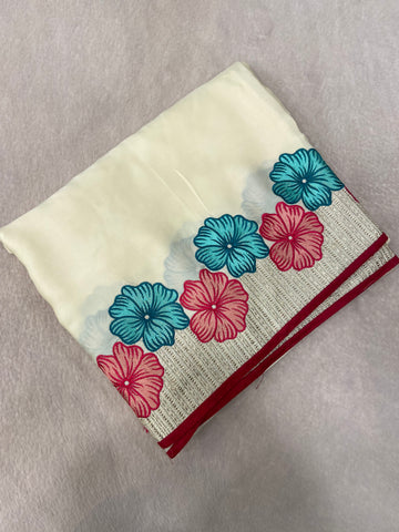 Premium Flora Crepe Silk Saree With Embroidery Border