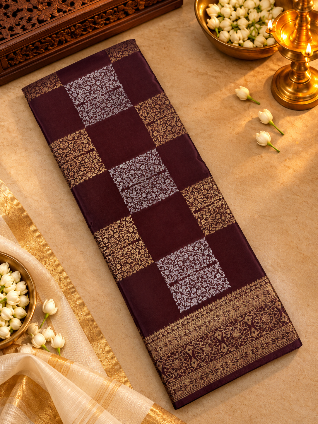 Pure Chinnon crepe Saree- 902541 Chocolate brown