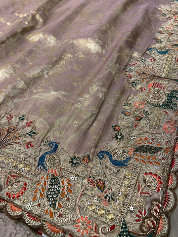 Bridal Soft Tissue Saree With  Scallop Border Lavender
