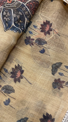 Premium Linen Tissue Saree With Applique Work