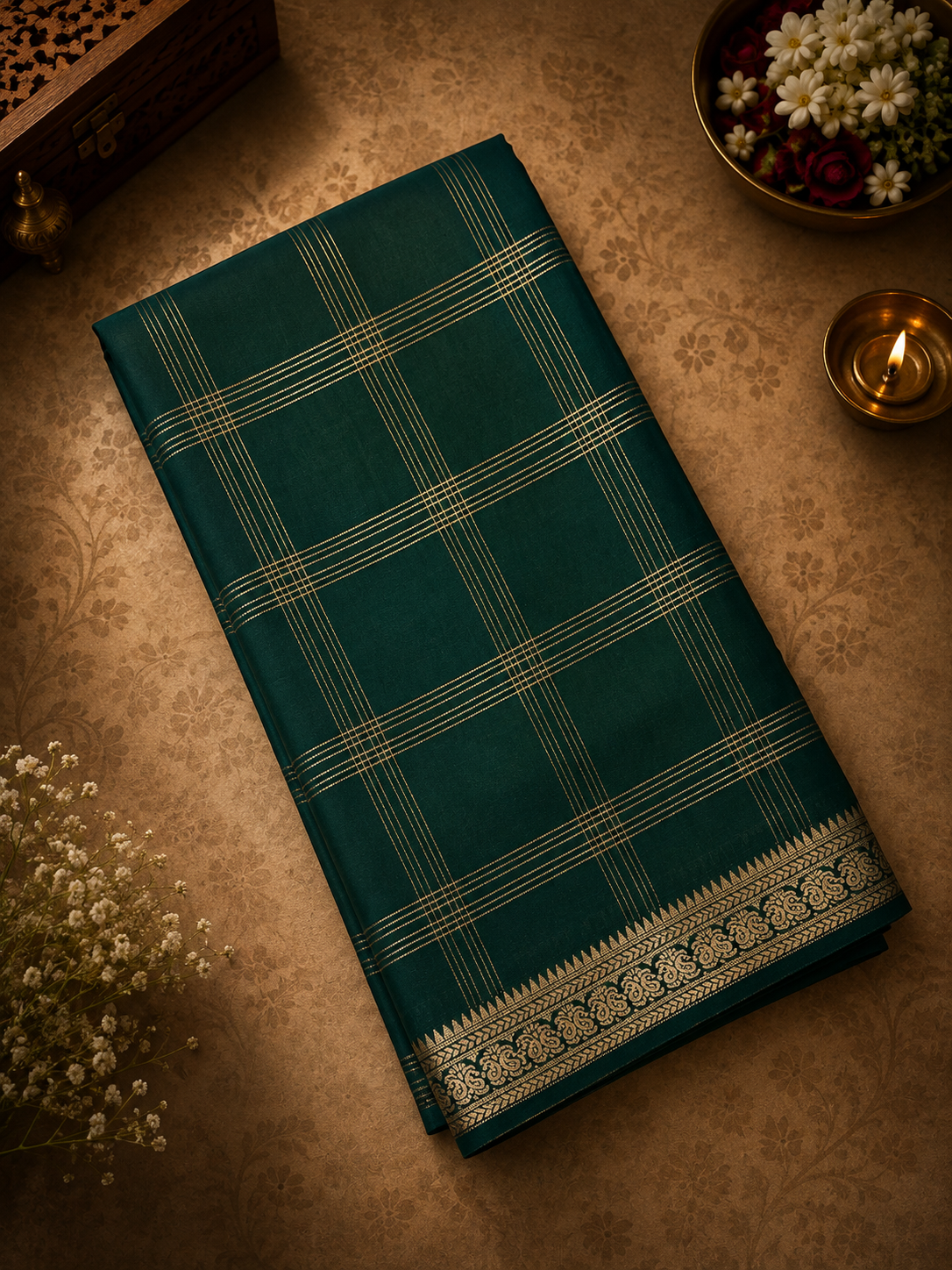 Pure Mix Mysore Crepe Silk Saree- Bottle green
