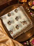 Premium Crush Organza Saree (Cream)  - 902658