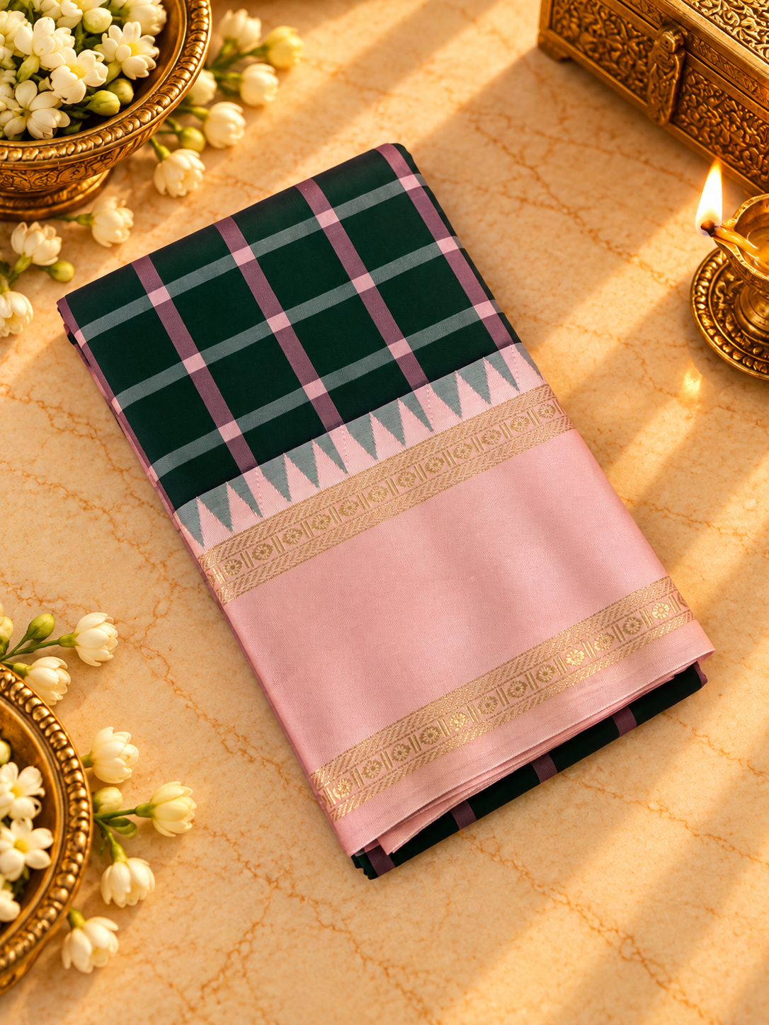 Premium Semi Kanchipuram silk Saree in chequered design  - 902490