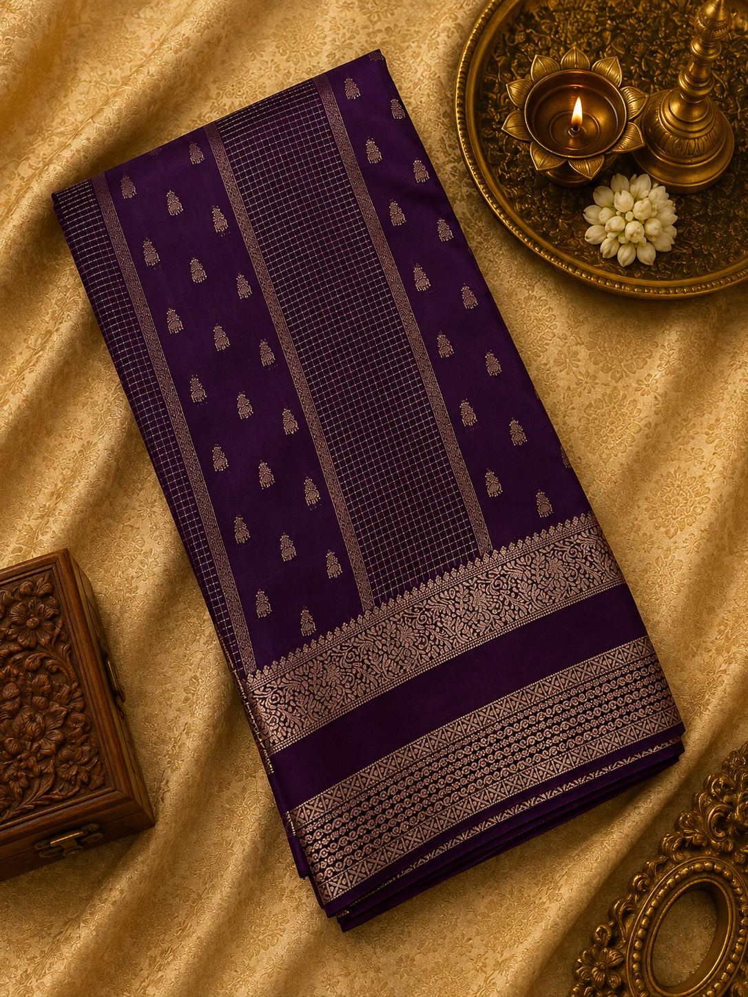 Pure Mix Crepe Mysore Silk Saree  (Deep wine)