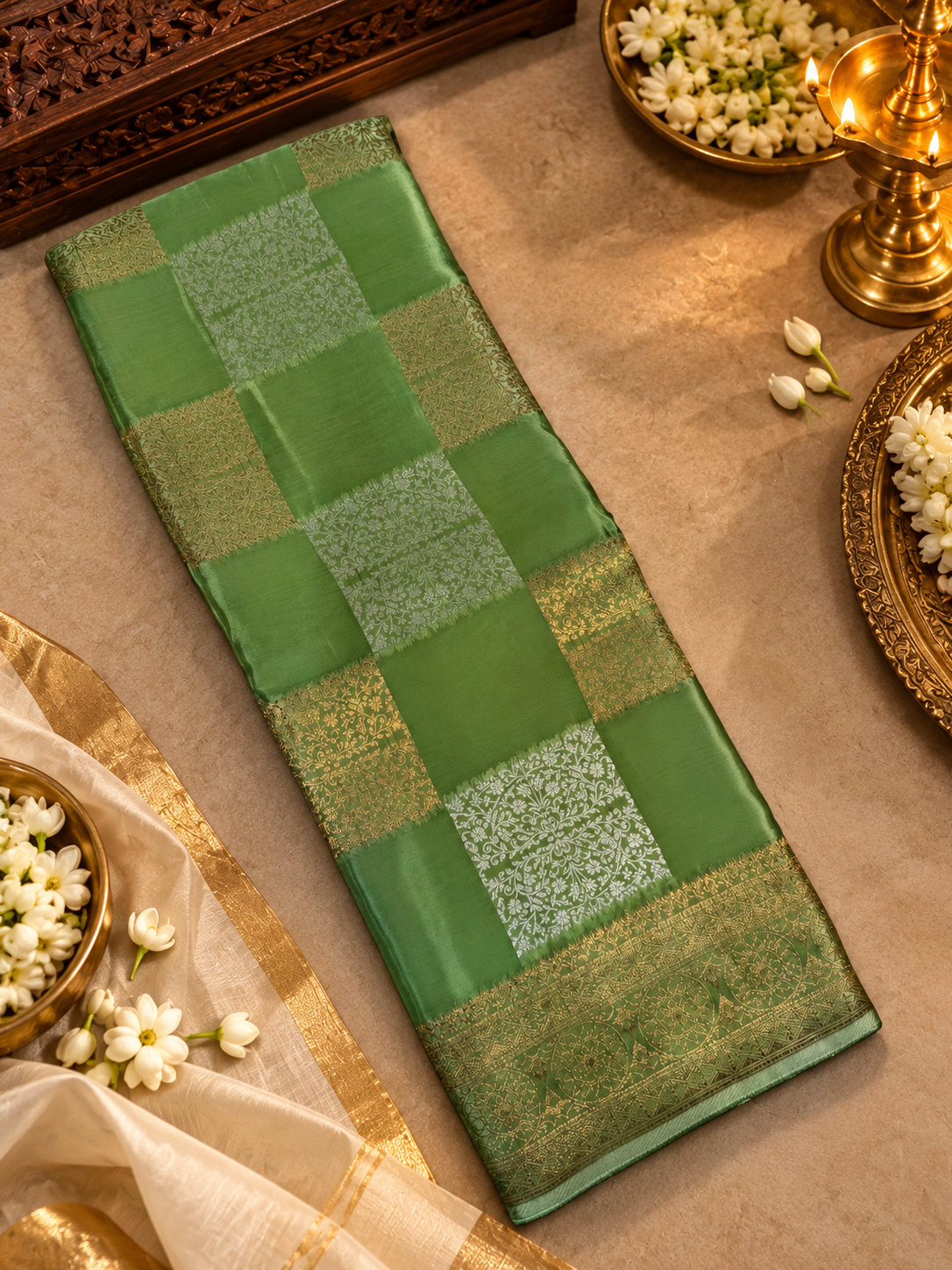 Pure Chinnon crepe Saree- 902541 Pastel green