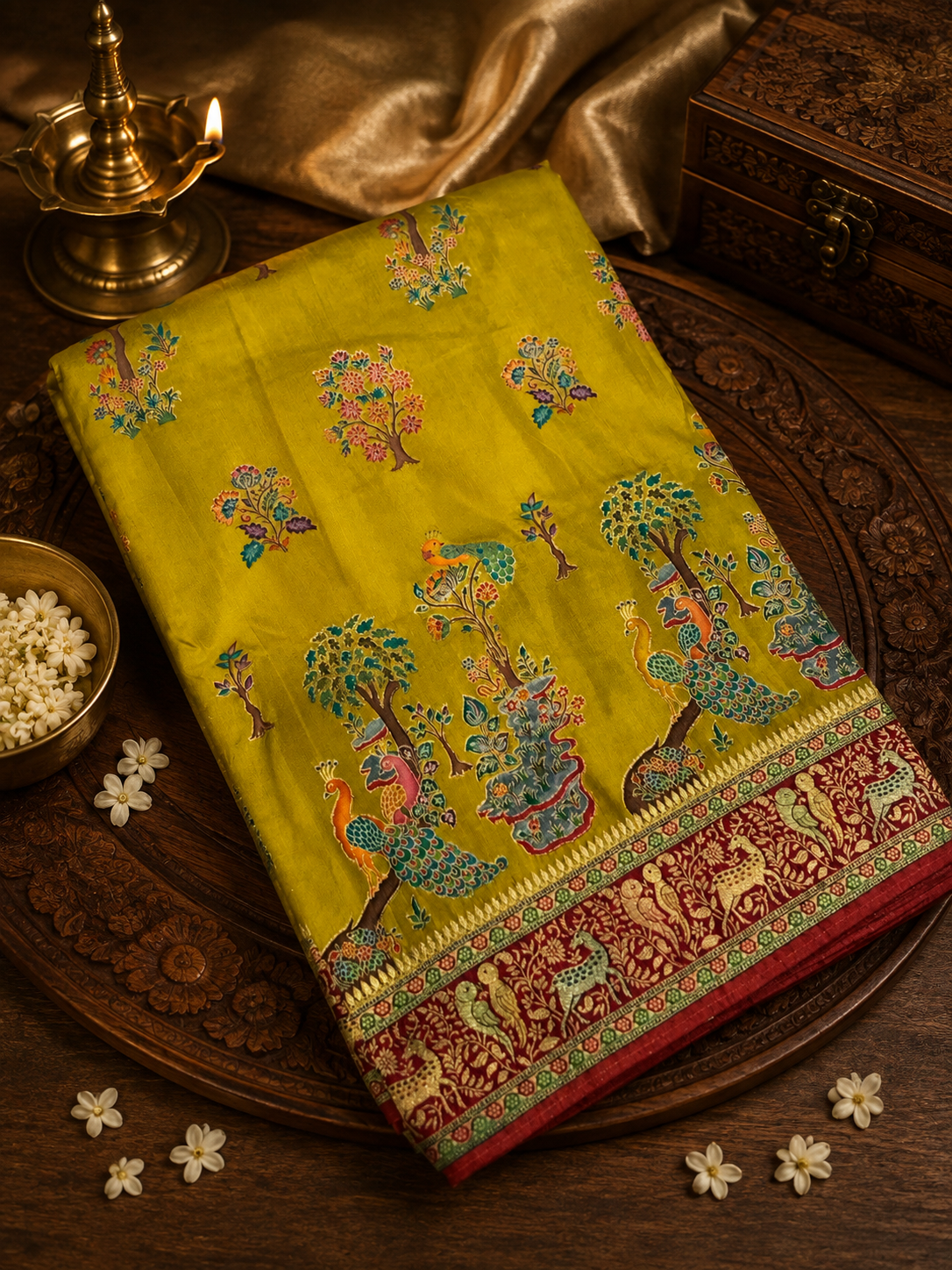 Premium Banarasi Crepe Kalamkari Saree