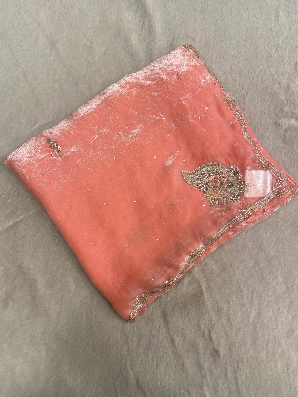 Premium Fendicrush Saree- Peach
