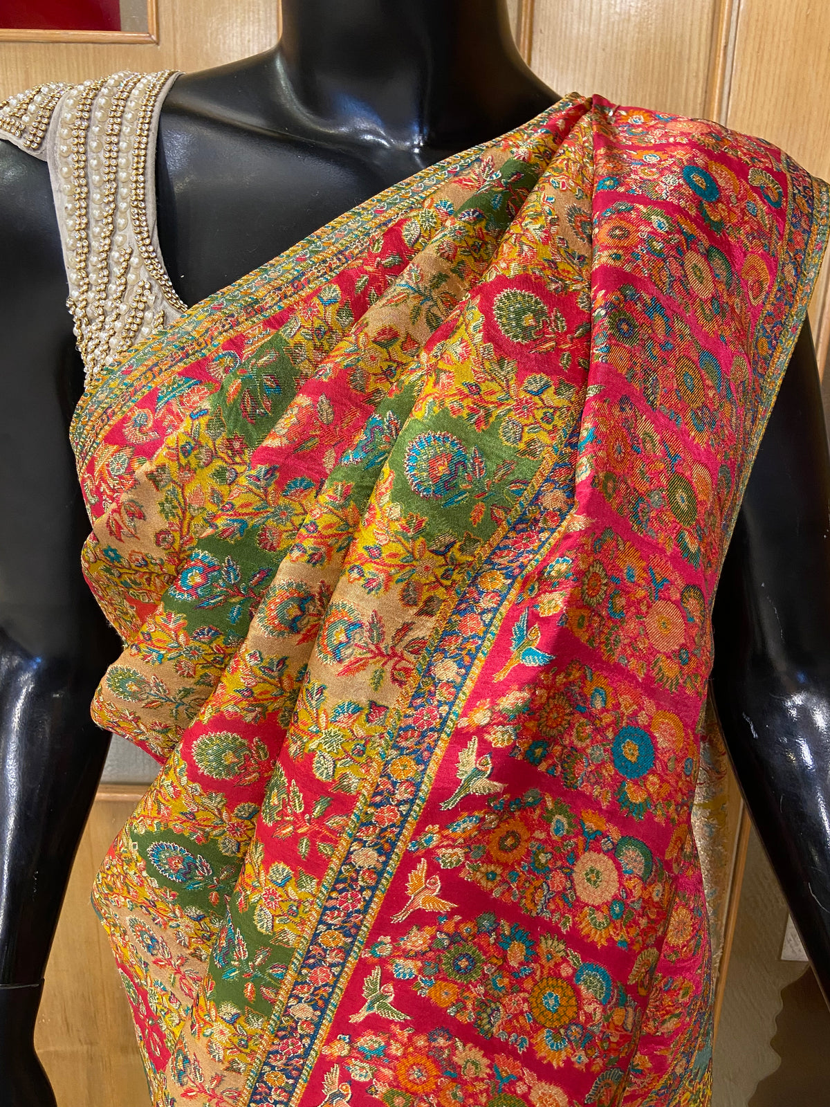 Premium Banarasi crepe kalamkari saree