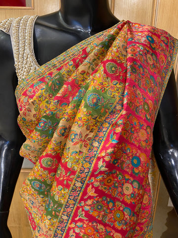 Premium Banarasi crepe kalamkari saree