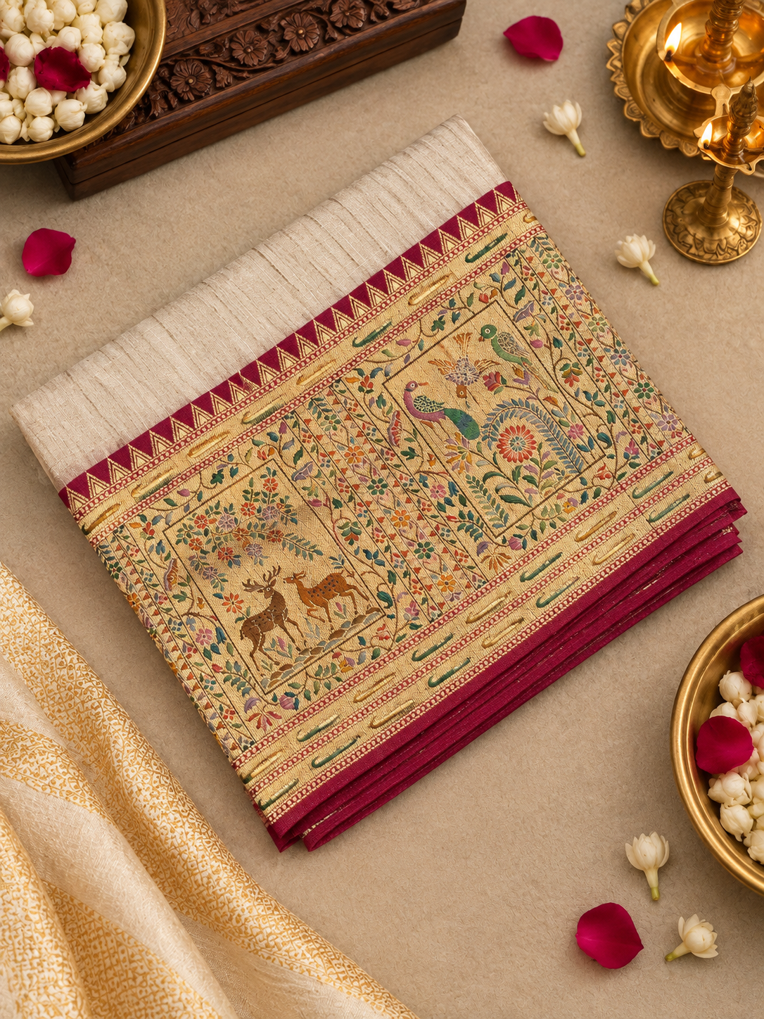 Premium Pashmina Silk Saree With Paithani Border- 902076