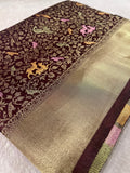 Premium Banarasi Crepe Satin Silk Saree 🤎