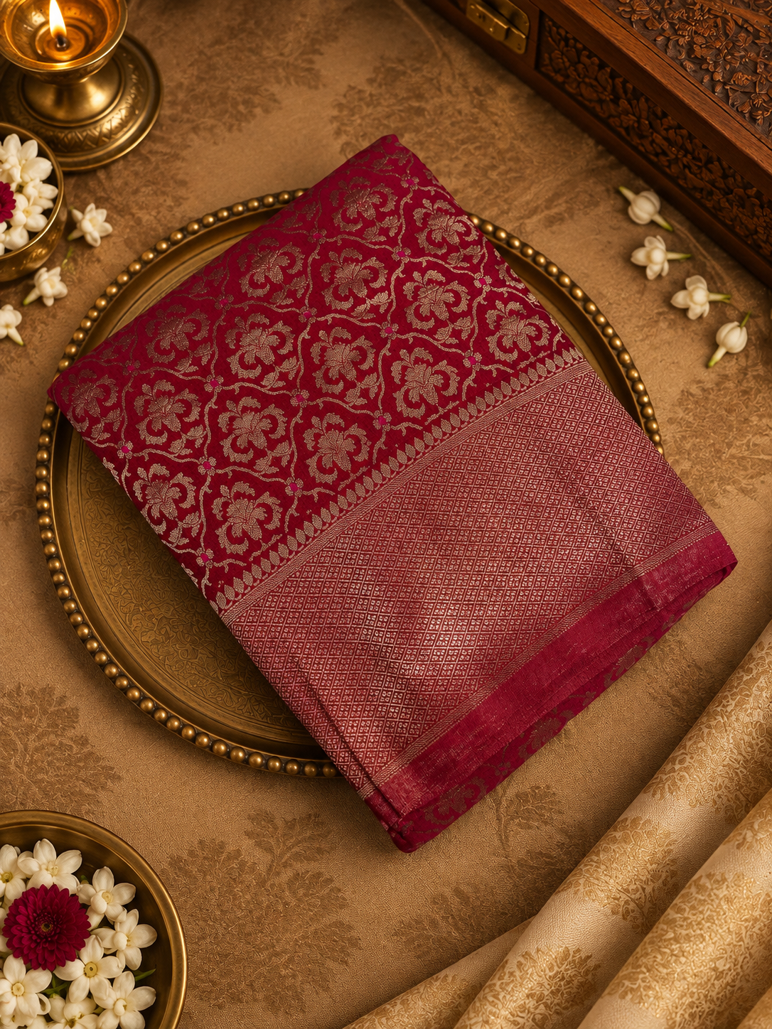 Premium Crepe Georgette Saree- Red- 902140