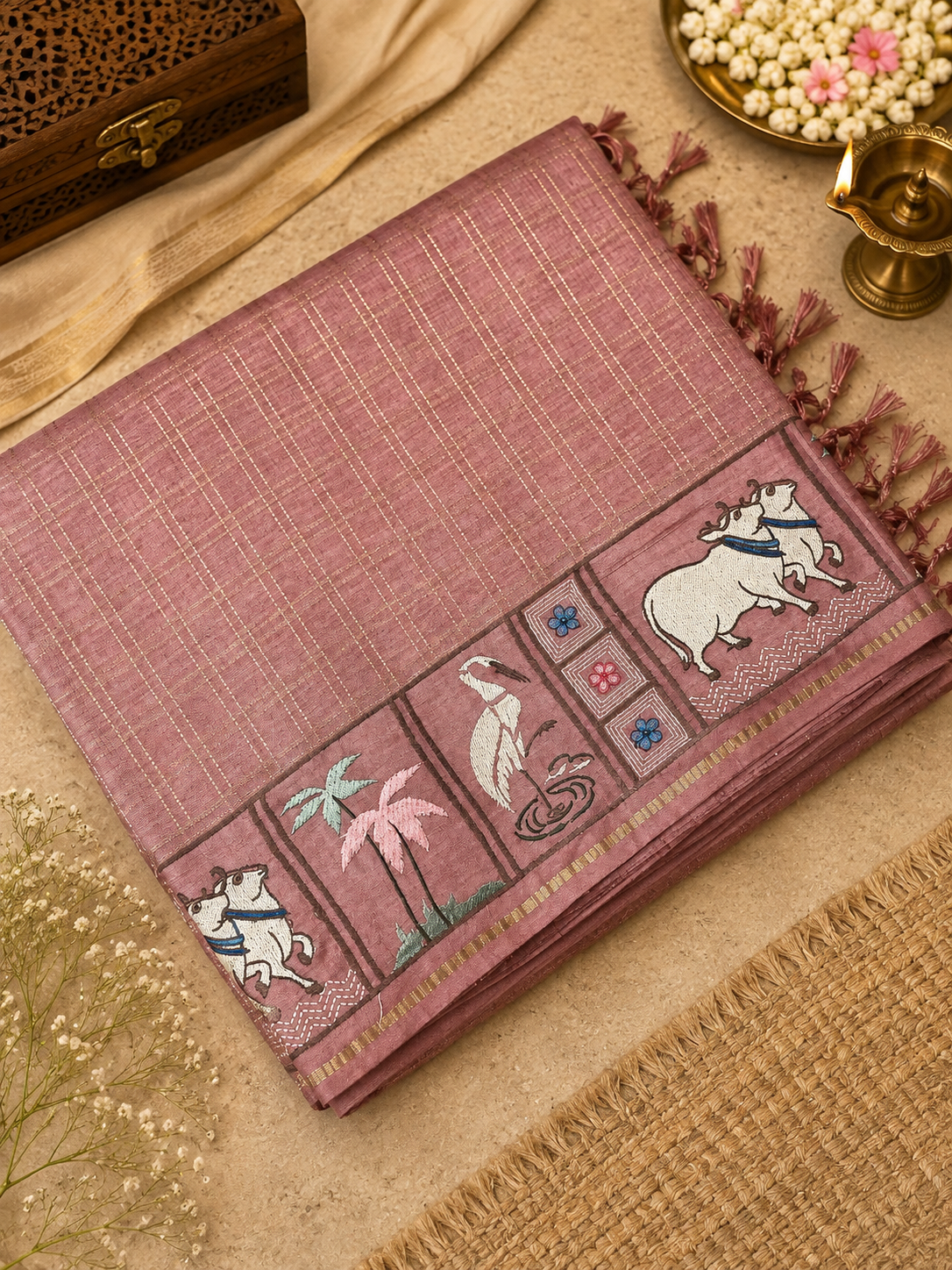 Premium Tassar Saree With Pichwai Work