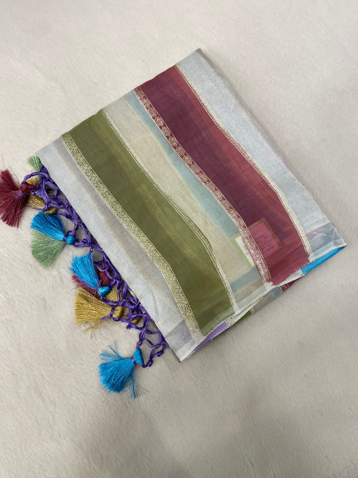 Pure Chinnon Organza Saree💚dark🤎