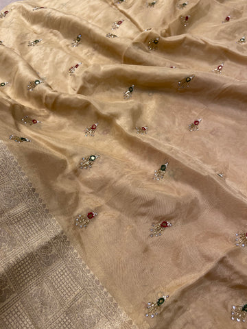 Pure crepe chinnon saree with cutdana work
