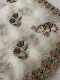 Premium Crush Organza Saree (Cream)  - 902658
