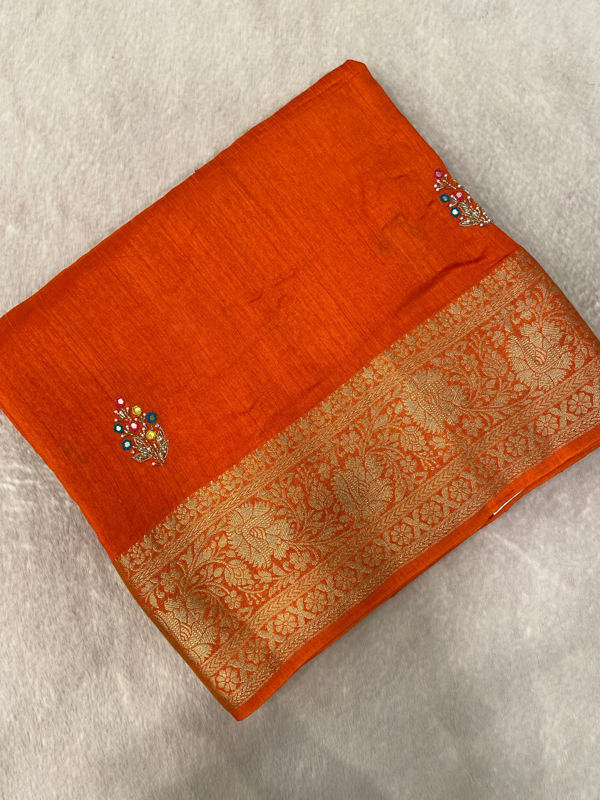 Pure crepe chinnon saree with cutdana work