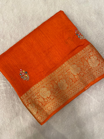 Pure crepe chinnon saree with cutdana work