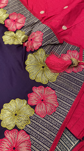 Premium Flora Crepe Silk Saree With Embroidery Border