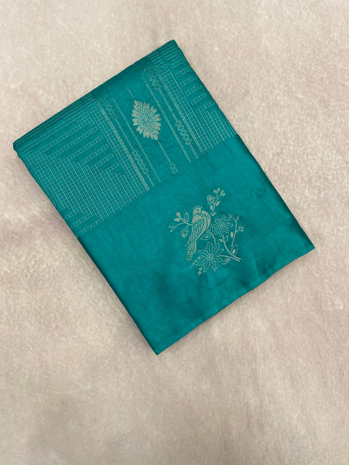 Premium crepe satin silk saree (distemper green)