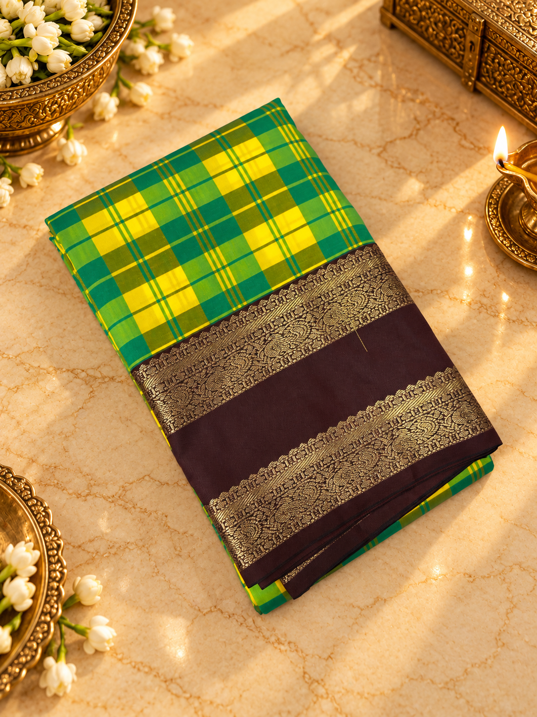 Premium Semi Kanchipuram silk Saree in chequered design  - 902490