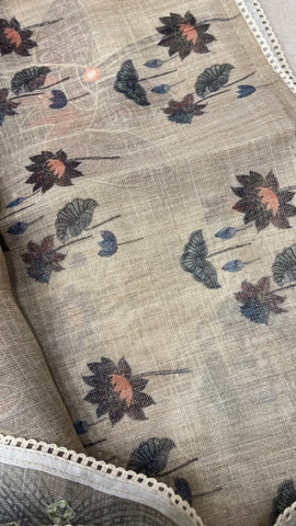 Premium Linen Tissue Saree With Applique Work